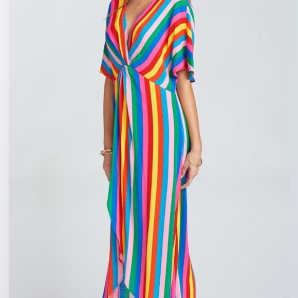 Show Me Your Mumu Size Medium Get Twisted Maxi - Rainbow Stripe Boho Resort - Picture 2 of 11